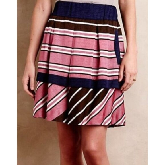 Maeve Striped Skirt Sz 4 Pink Blue Colorblock Tiered Pockets Skater - Picture 1 of 7